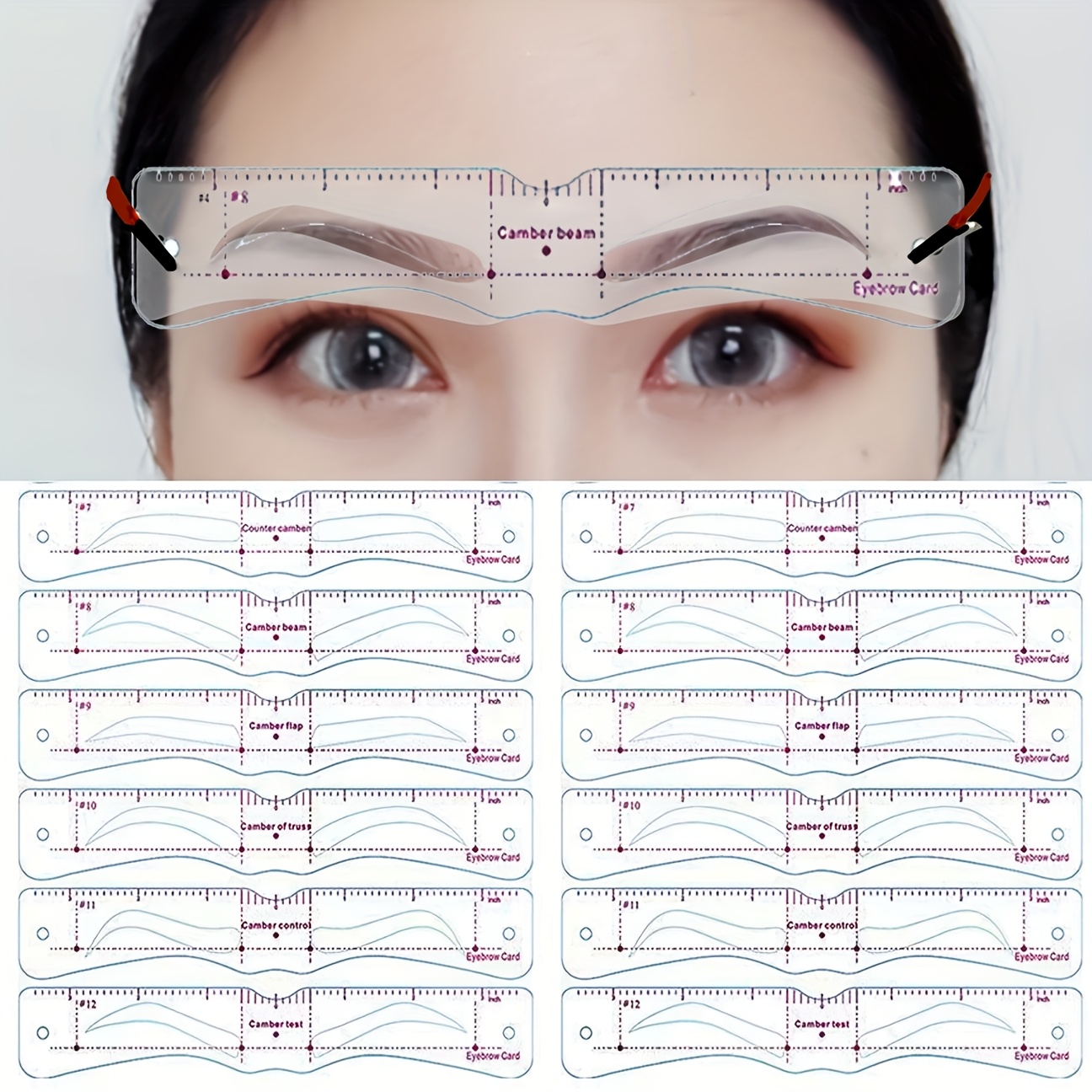 TEMU 12pcs Silicone Eyebrow Stencil Set, Adjustable Wearable Eyebrow Drawing Template For Beginners, Simple Makeup Tool With Precise Eyebrow Shaping, Unscented - No Power Required
