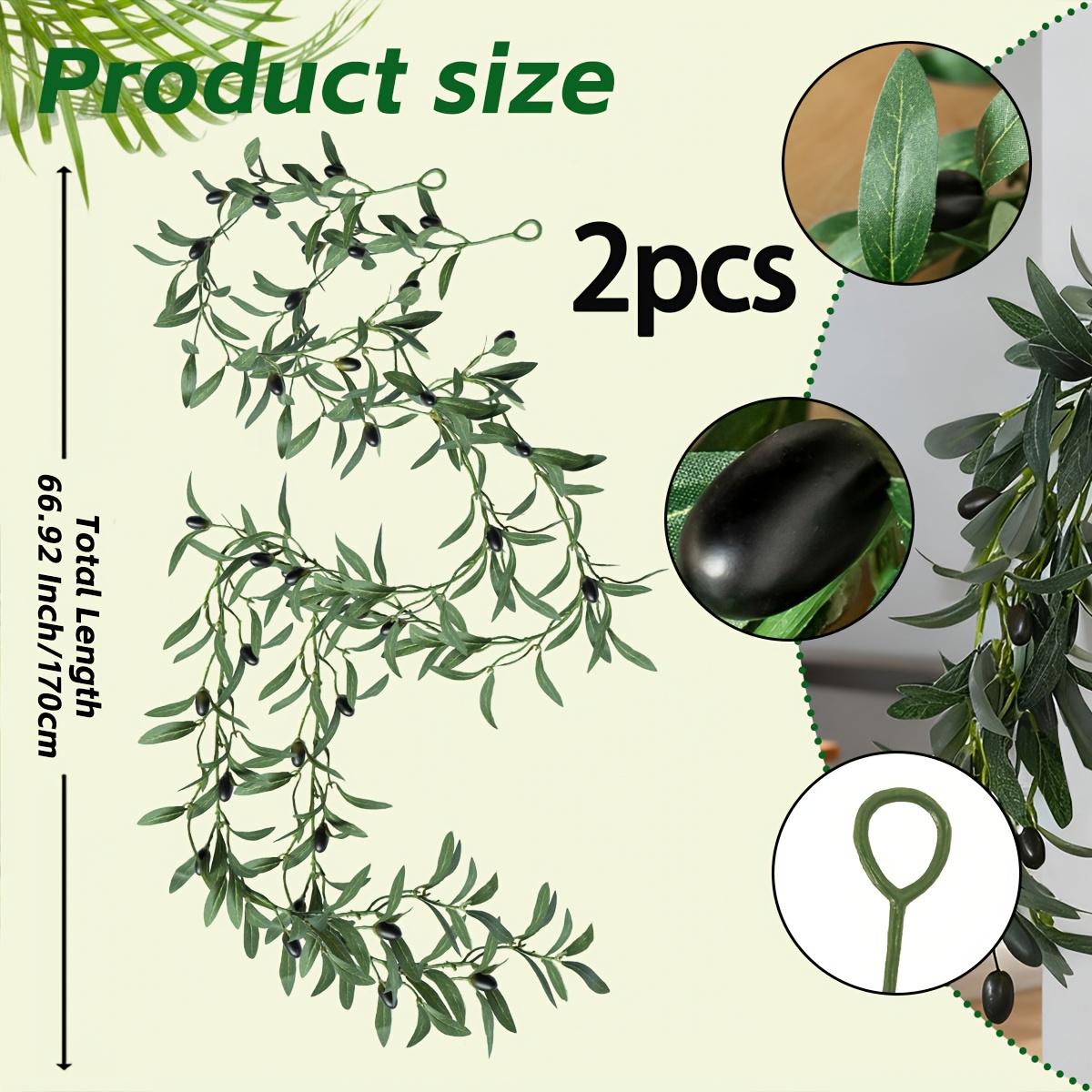 Image of 2pcs Artificial Olive Vine - 66.9-inch Nordic Style Home Decor, Living Room Tv Background Wall Decoration, European And Holiday Gifts, Christmas And New Year Four-season Vine Hanging Decorations
