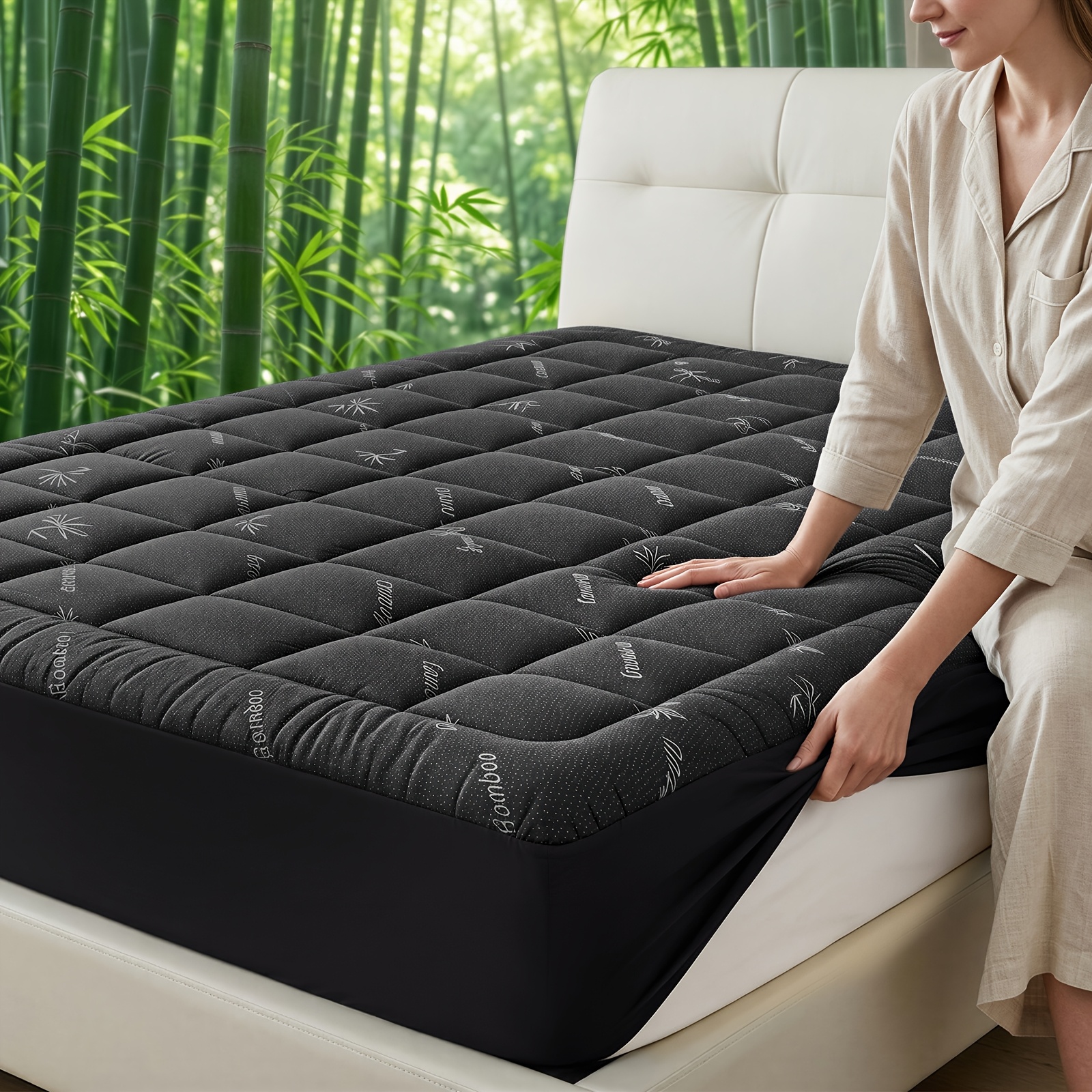 TEMU 1000gsm Thickened Mattress Topper, Thin Mattress, Containing Bamboo Fiber, Breathable, Thick And Ultra Soft, Cozy And Skin-friendly, Machine