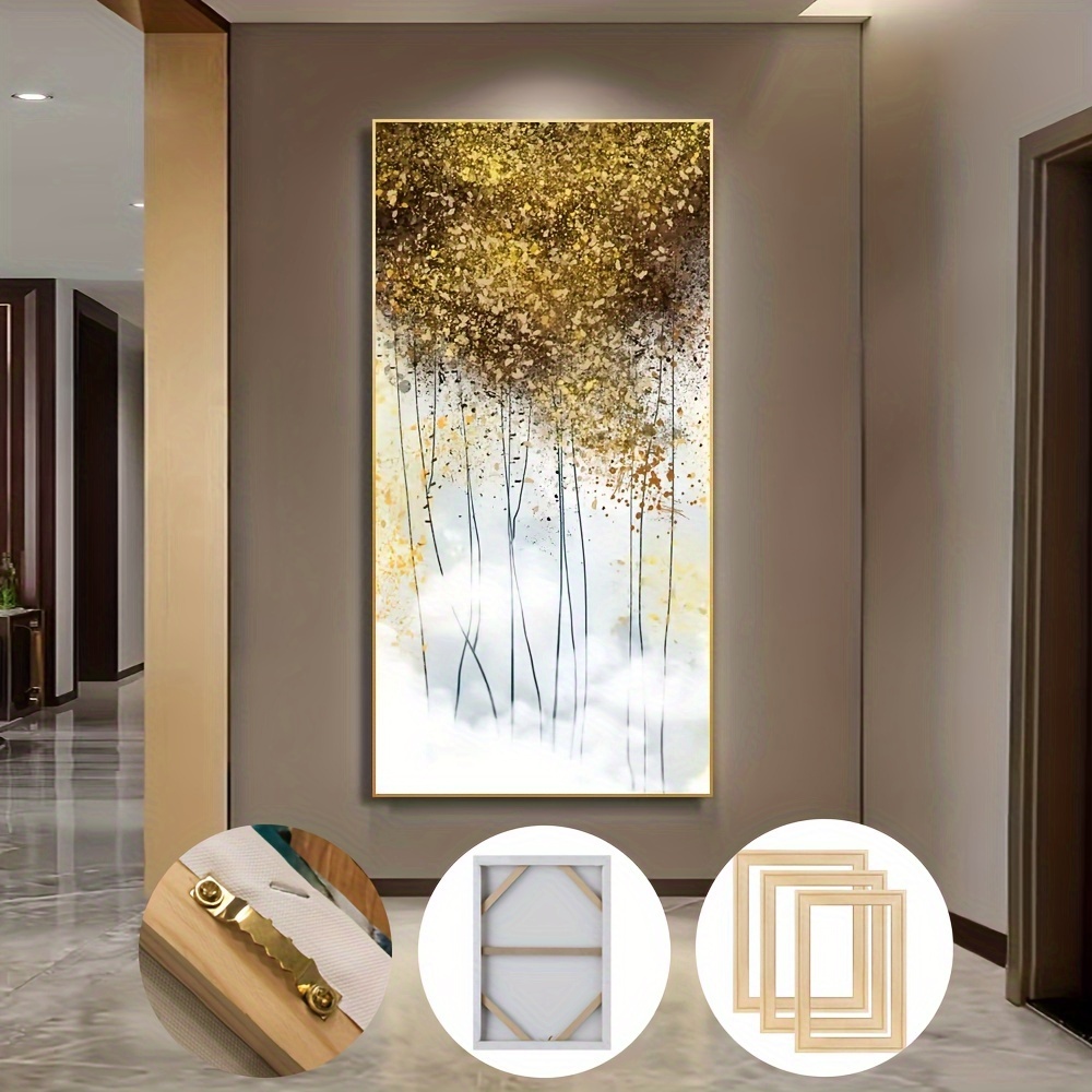 

1pc Framed Abstract Gold Foil Canvas Wall Art, Golden Tree Modern Art Mural, High -definition Printing Poster, Living Room Bedroom Corridor Home Decoration
