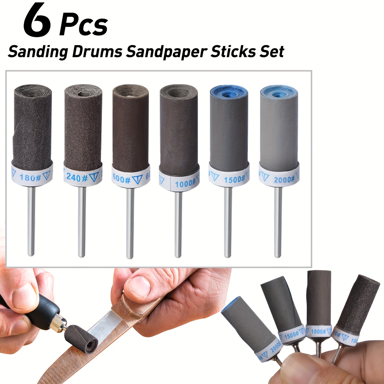 

12pcs Diamond Sanding Sticks Set, , 1/8" Shank, 180/240/600/1000/1500/2000 , For Wood, Plastic, Metal, Ceramic, Stone Grinding & Polishing, No