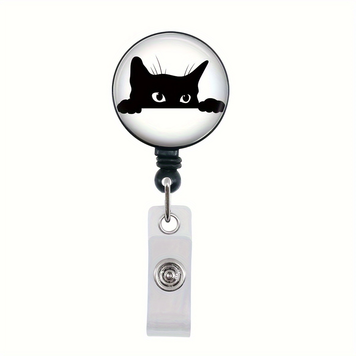 Black,Flower,Cat Is Looking at You Badge Reel, Retractable Name Card Badge Holder with Alligator Clip, 24in Nylon Cord, Medical MD Rn Nurse Badge