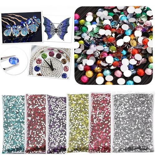 2mm 5002 stuks, 3mm 5002 stuks, 4mm 2502 stuks, 5mm 1502 stuks, 6mm 502 stuks, platte strass steentjes met 33 kleuren beschikbaar, voor nail art, koffer, kleding en sieraden maken