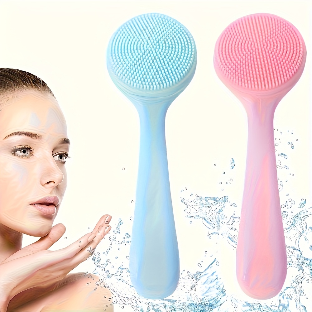 Manuelle Gesichtsbürsten Set – 4 Stück Silikon Bürsten Für Peeling, Mitesser-Entfernung (Rosa & Blau)