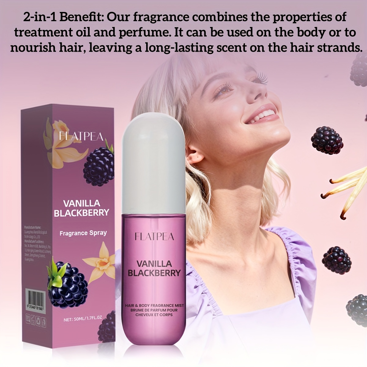50ml Women's Perfume/Hair Perfume, Blackberry Fig Vanilla Scent, Hair Essential Oil Perfume for Dry Damaged Hair, Pheromone Fragrance with Anti-Frizz Nourishing Moisturizing, High-Quality Long-Lasting Scent Hair Spray/Body Fragrance, Suitable for