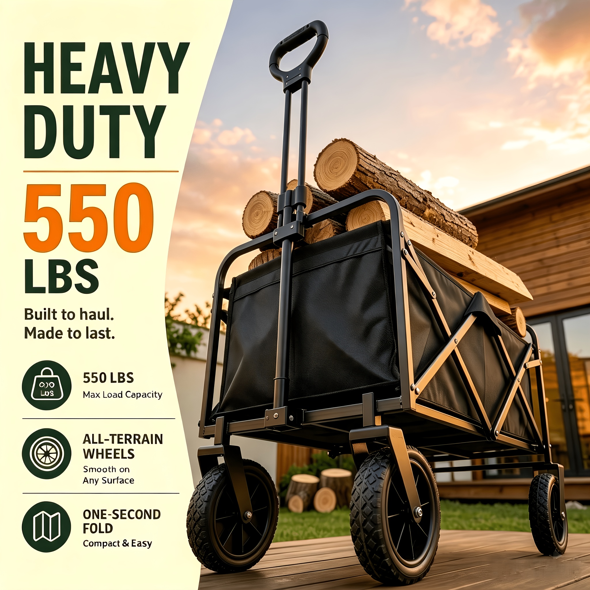 TEMU Large Capacity 680/450/220 Lbs Heavy-duty Foldable Multifunctional Handcart, -terrain Swivel Wheels, Outdoor Foldable Cart - Capacity, Camping