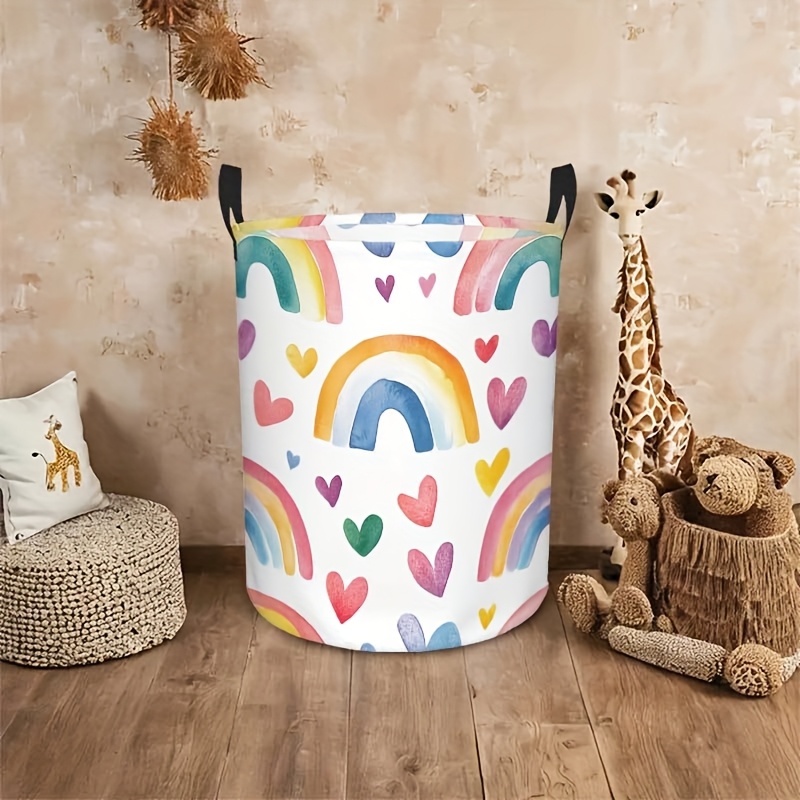 1pc Rainbow & Hearts Design S Laundry Basket - with Sturdy Handles, Country Style Organizer for Bedroom, Bathroom, Laundry Room Accessories, Bedroom Organizer