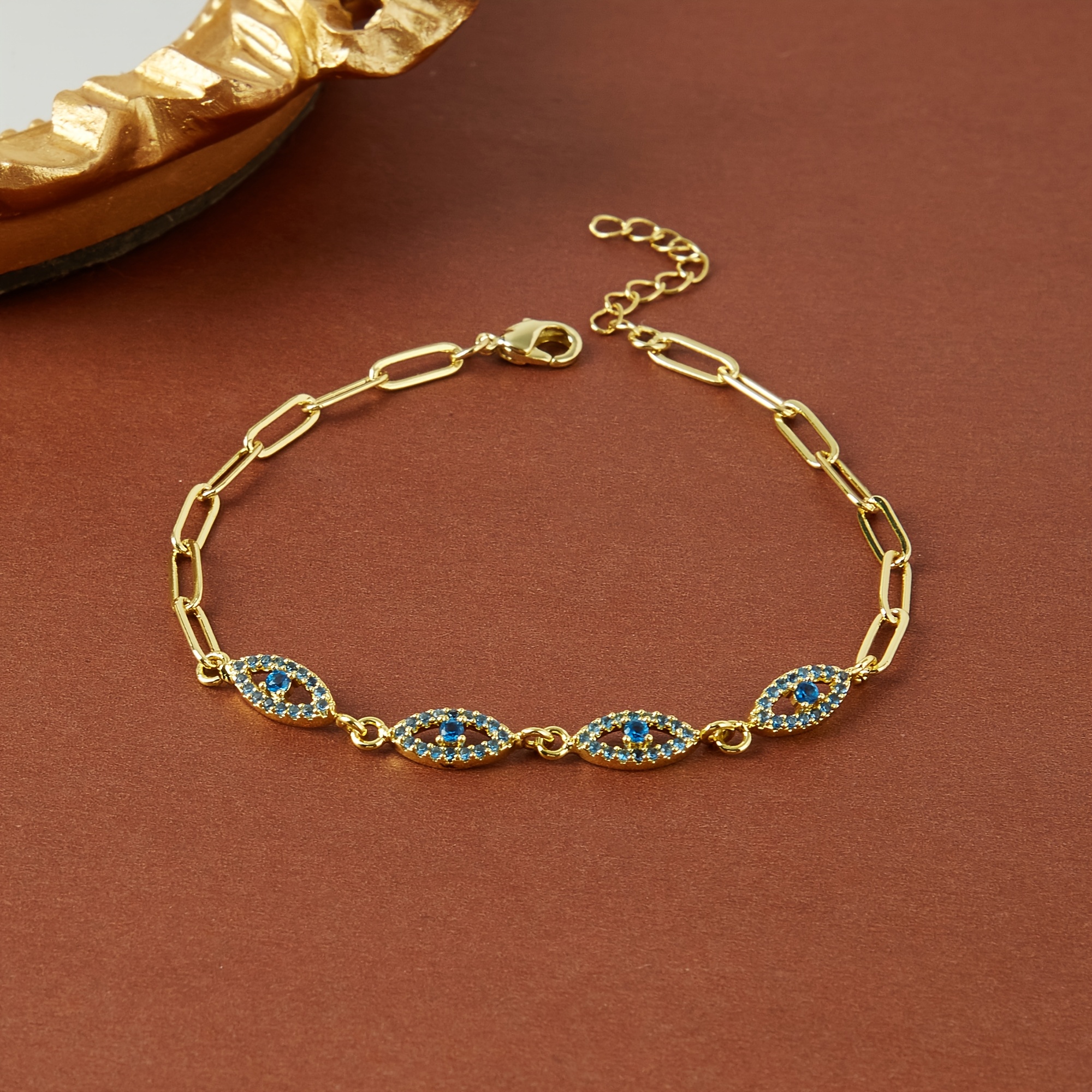 Women's Elegant Evil Eye Synthetic Zirconia Bracelet, Golden Gift