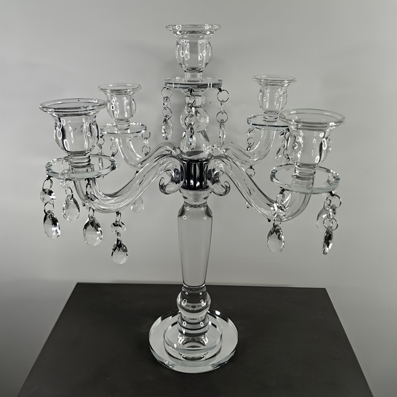 1 Set Crystal Candlestick, 5-head Crystal Candelabra, Wedding And Festive Glass Candlestick, Detachable Candlestick, Housewarming Gift