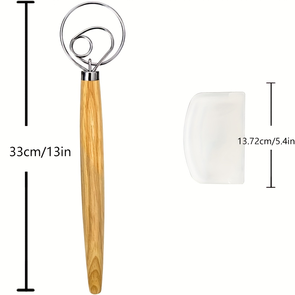 E-shop Edelstahl-Dänischer Teigbesen - 13" manueller Brotmixer mit ergonomischem Griff & Teigschaber für Sauerteig, Backen, Gebäck - Küchenwerkzeug aus