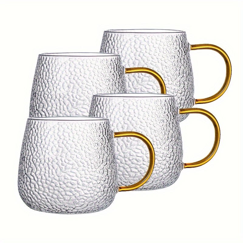 4개 세트 해머 텍스처 유리 컵 - 16oz, bpa 프리 붕규산 유리 커피, 주스, 우유 & 오트밀용 - 가정용으로 완벽, 원형