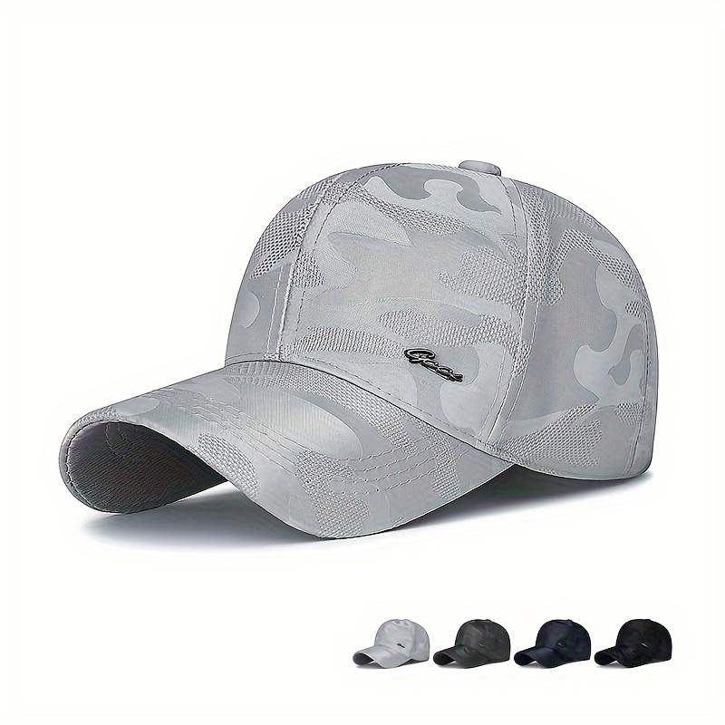 

1pc Men's And Women's Camouflage Cloth Metal Label Adjustable Peaked Cap, Outdoor Sports Sunshade Hat