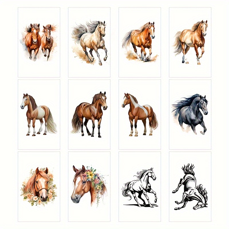 

Farm Animal Temporary Tattoos: 12 Horse Stickers For Body Art, Waterproof And Durable, Perfect For Parties And Festivals, Size: 10x6cm
