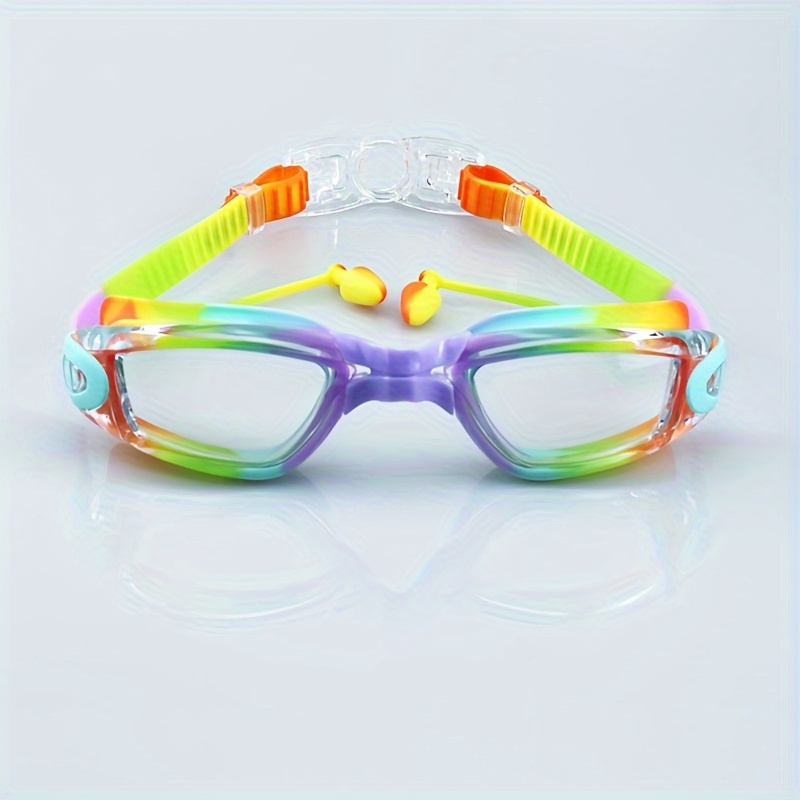 1pc Anti-Fog Swimming Goggles with Quick-Adjust Strap & Earplugs - Waterproof Clear Vision Ergonomic Design, Comfort Fit for Men & Women, Training & Play (Transparent/Black), Swim Goggles