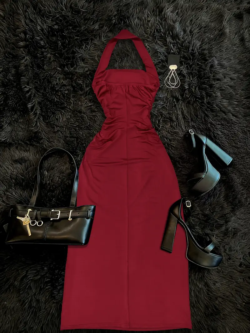 halter neck christmas party dress Ronhire Women Clothes Dress Elegant Grey Halter Strap Off-Shoulder Fitted Long Fall Dress,Elegant Women Dresses,Fall Wedding Guest Dress,Fall Women Clothes Dress,Christmas Women Dress,Greek Goddess,Christmas Party Dress,Christmas Women Dress