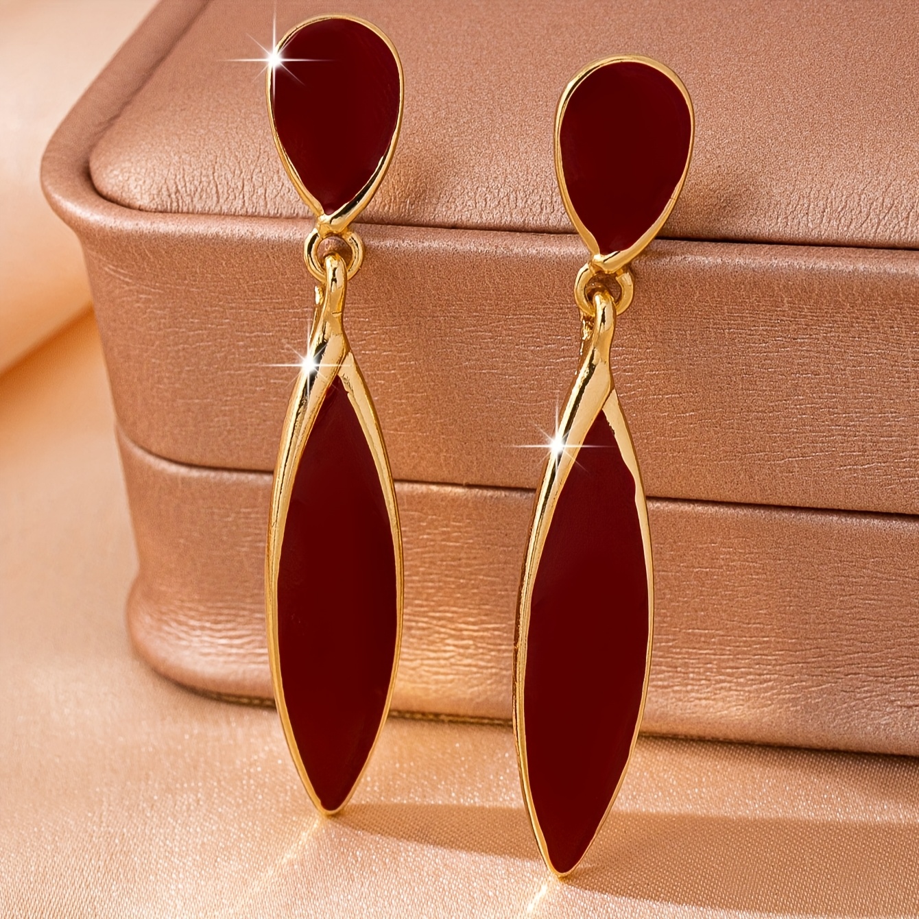 1 Par de Brincos Pendentes Vintage de Esmalte Vermelho