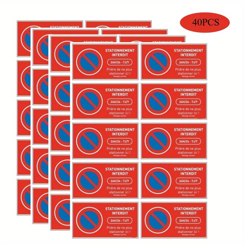 TEMU A Set Of 40 French No Parking Warning Stickers - 4 Sheets Of 10 Stickers Each - "no Parking" - For Car Windows - 95x50mm - Standard Stickers -