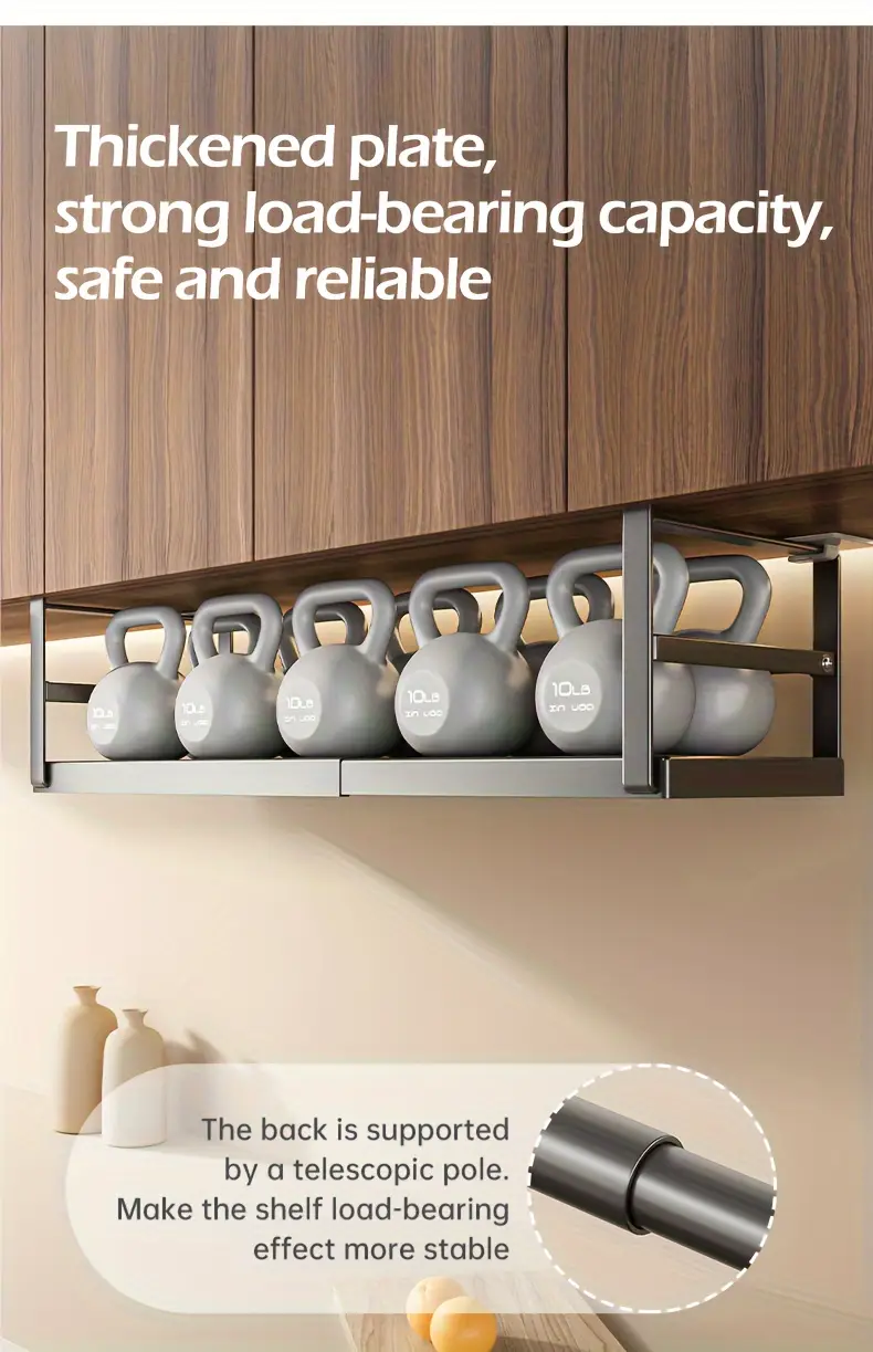 1pc metal under cabinet organizer classic no assembly space saving design expandable kitchen closet storage rack for spice jars utensils hanging shelves kitchen cabinet organizers and storage utensil holder sleek durable construction shelves Product details 4