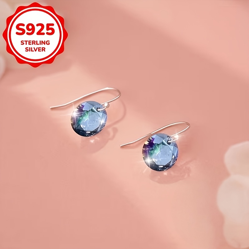 O pereche de cercei rotunzi pentru urechi, din argint S925, pentru femei, cu zirconiu, incrustați cu zirconiu sintetic strălucitor, blingbling luxos, design de modă de lux ușor, potriviți pentru purtarea zilnică și purtarea în diverse ocazii, îngrijirea găurilor de la urechi, Ziua Îndrăgostiților