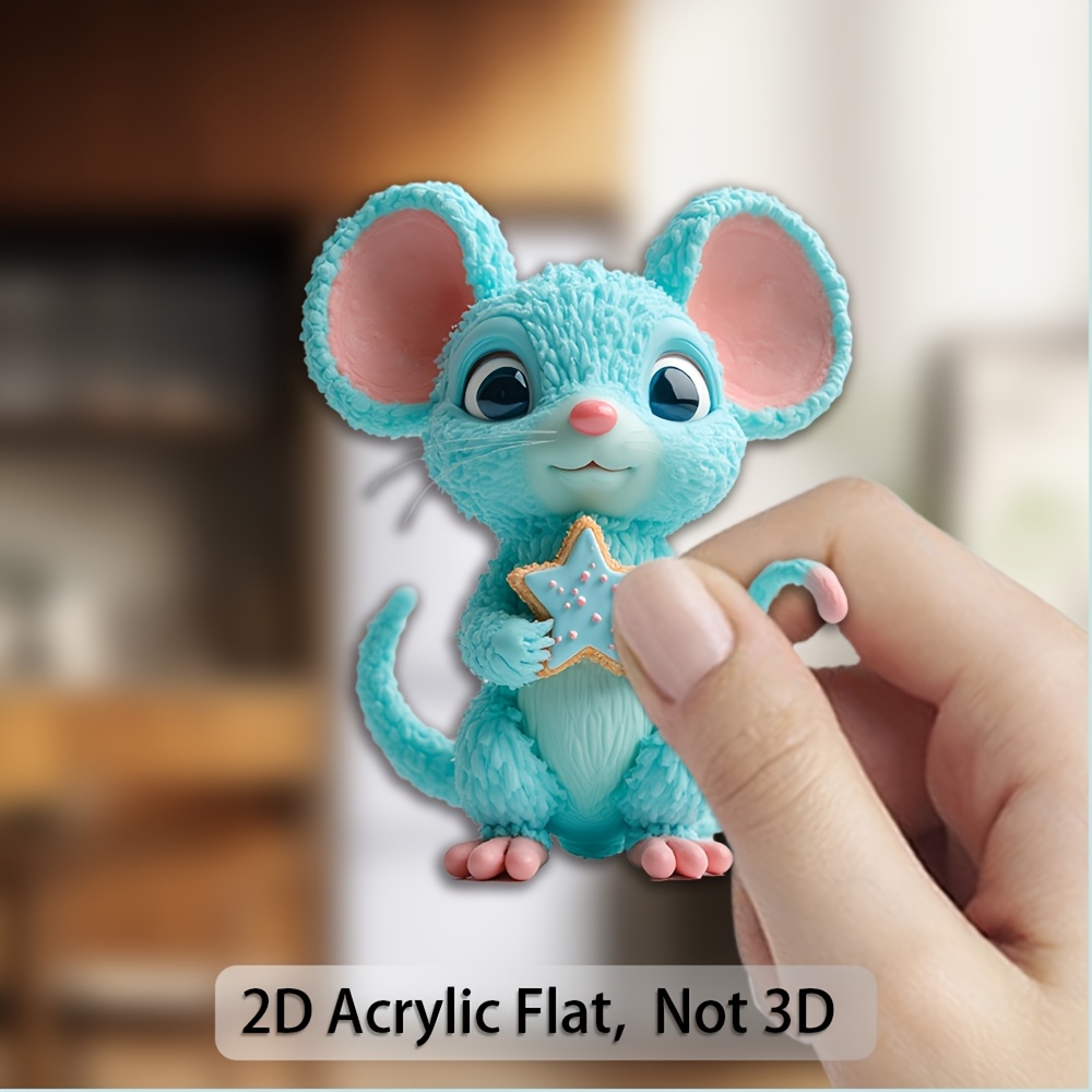 TEMU Cute Plush Mouse Magnet Suitable For Birthdays, Christmas & Easter Gifts - Adorable Cookie-shaped Mouse With & Teal Fur, Base For Refrigerator