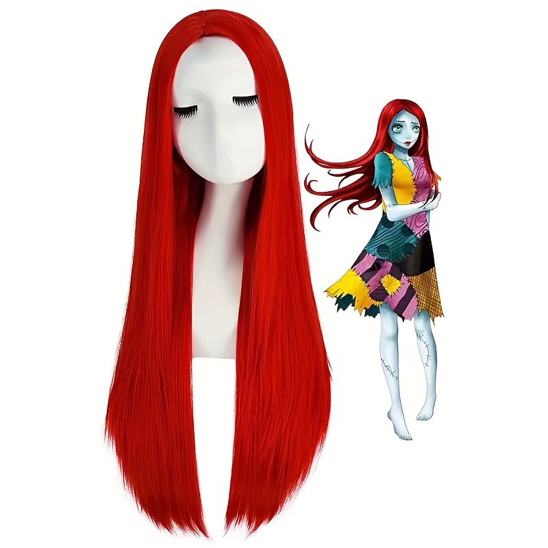 Image of A Wig That European And Is Divided Into Red Long Straight Universal Wigs Easy Styling Music Carnival Dress Up Wigs Christmas Night Has Style For , Holiday Parties, And Gatherings