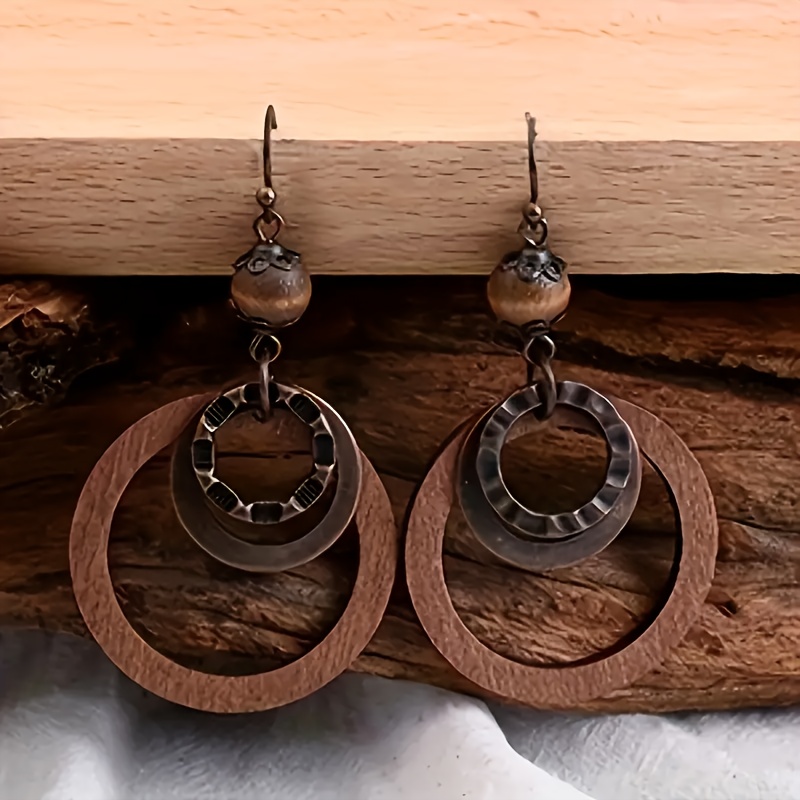 TEMU 2pcs Brown Design Women's Fashion Drop Earrings In Bohemian Style, Suitable For Daily Wear Parties