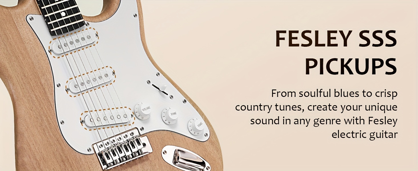 Fesley DIY Electric Guitar Kit, Build Your Own Guitar Kit with Poplar Body & Canadian Hard Maple Neck, ST Style, 6 Strings, SSS Pickups, Solid Construction, Fretboard Design, Natural, Music Craft Project, Home Guitar Assembly, String Instrument Kit, Instrument Builders, Hobbyist Musicians