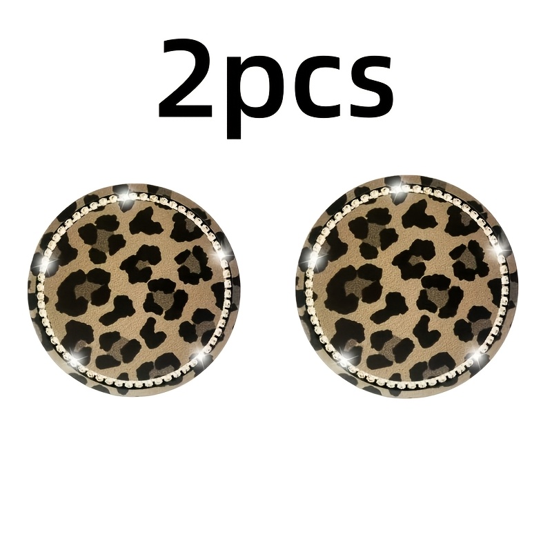Image of 2pcs Set Of Creative Car Coasters Leopard Print Anti-slip Pads Car Interior Water Cup Mats Silicone Car Decoration Supplies