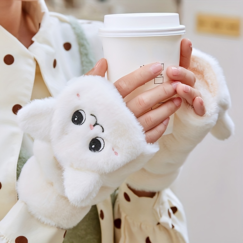 TEMU Gants -froid à doigts séparés pour femme, Gants demi-doigts à motif chat automne/hiver, Gants chauds -froid à pour écran tactile
