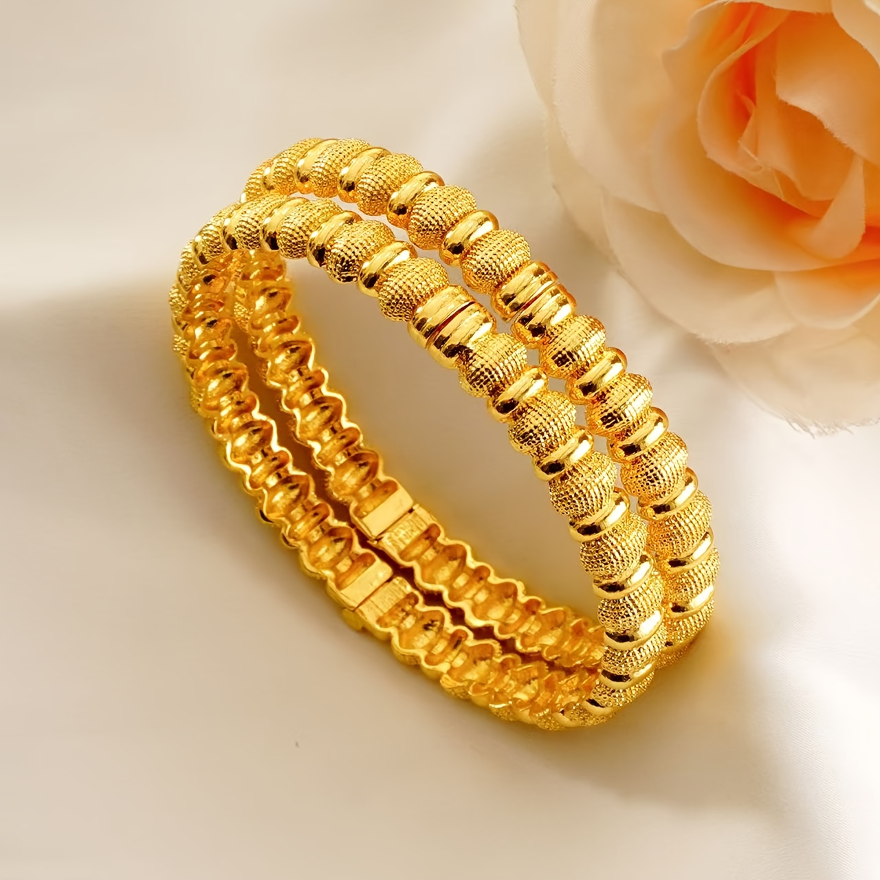 2pcs Golden Open Bangle Bracelets, Simple Elegant Design