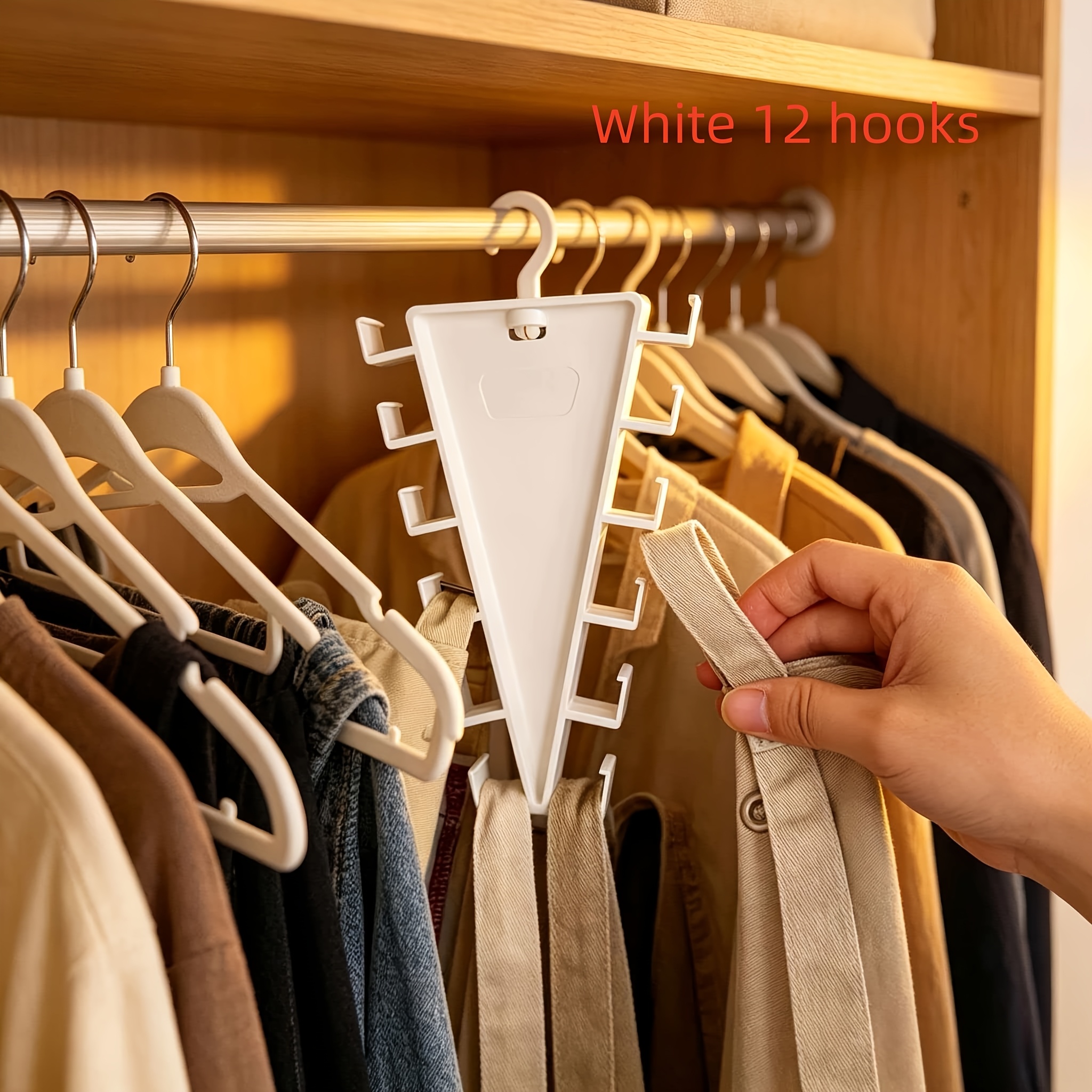 2pcs 360 rotatable triangular wardrobe organizer hanging rack multi functional clothes and hat hook 12 hooks space saving closet storage rack suitable for hats scarves ties handbags underwear belts briefs for home bedroom organization Product details 6