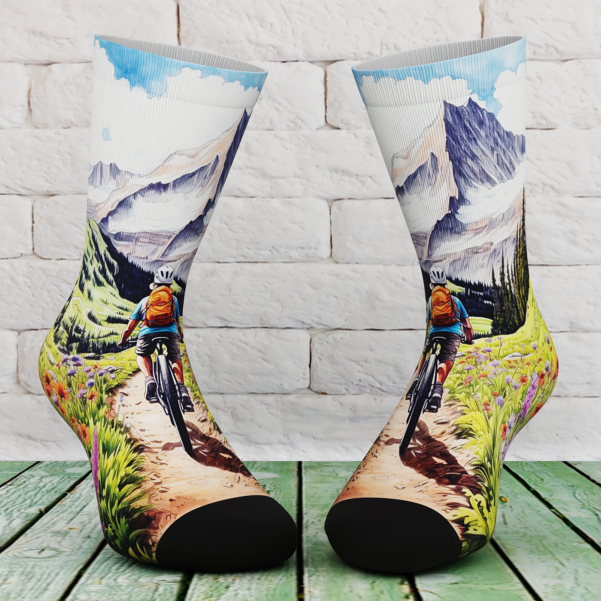 TEMU 1 Pair Of Unisex Socks, And Fun Patterns, Outdoor Casual Cycling, Fashionable And Comfortable For Sports, Suitable For , Machine Washable,