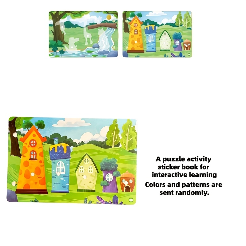 TEMU Libro de actividades de rompecabezas con pegatinas de aprendizaje interactivo, pegatinas coloridas con de animales, reutilizables, tarjetas de