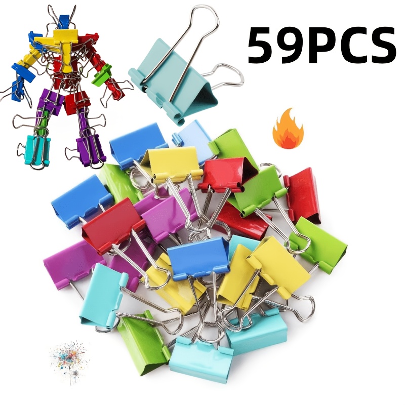 TEMU Lot de 59 pinces à papier métalliques de taille moyenne couleur dopamine, adaptées pour fixer et organiser des fichiers, des papiers, et pour