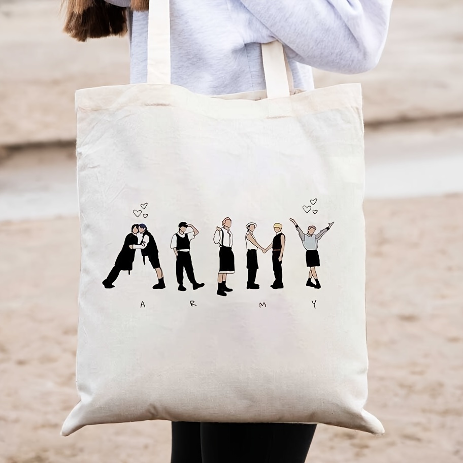 

Trendy Kpop Singers Pattern Tote Bag, Aesthetic Canvas School Shoulder Bag, Lightweight Grocery Shopping Bag