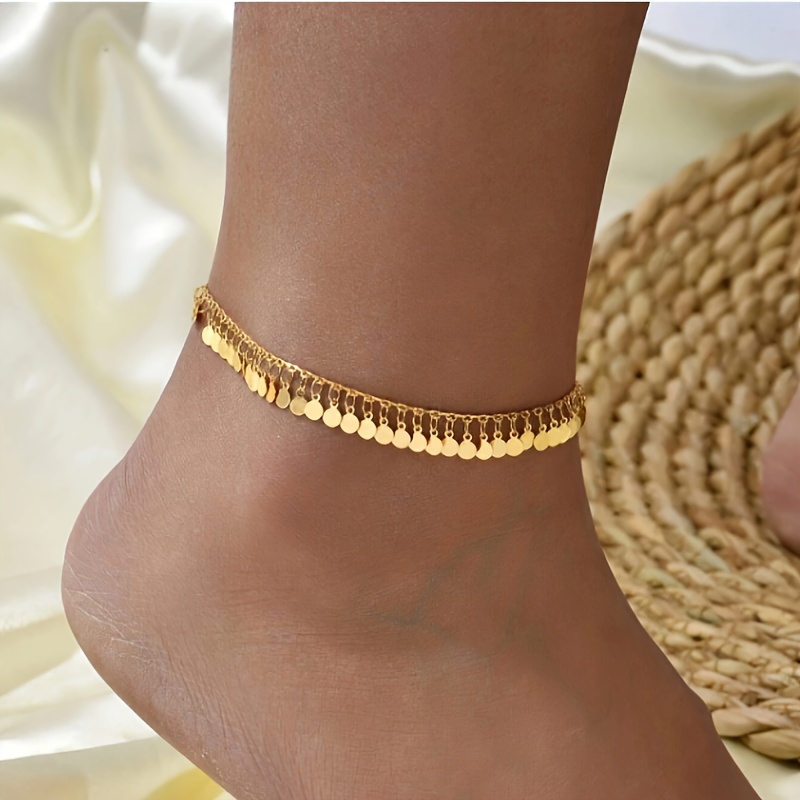 

1pc Vintage Tassel Glitter Sequin Anklet Trendy Minimalist Style Bohemian Summer Beach Vacation Ankle Bracelet Foot Chain Jewelry