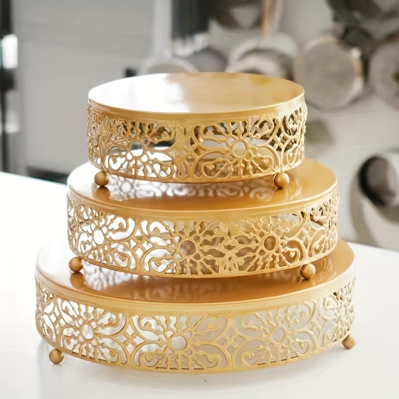 TEMU 1pc / 3pcs Cake Rack, Round Metal Cake Rack Dessert Display, Wedding Birthday Party Celebration Dessert Cake Display Tray-golden