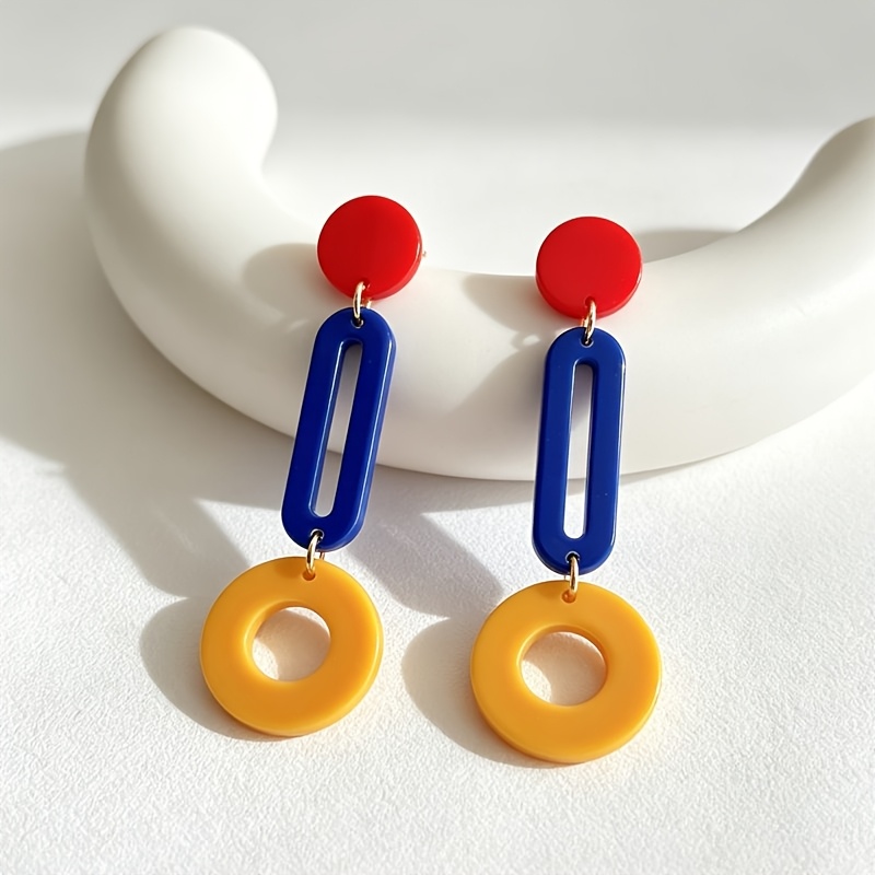 TEMU 1 Par de Pendientes Largos Geométricos Fáciles para Mujer, Elegantes, Diseño , Joyería Acrílica para , Adiciones Creativas de para el Trabajo
