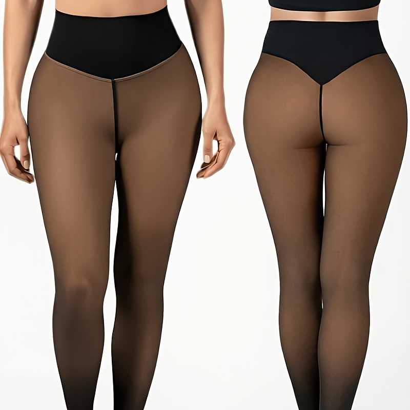 a pair of womens plus size pantyhose lining warm tights   translucent warm leg sleeves pantyhose winter thick fleece womens streetwear pants