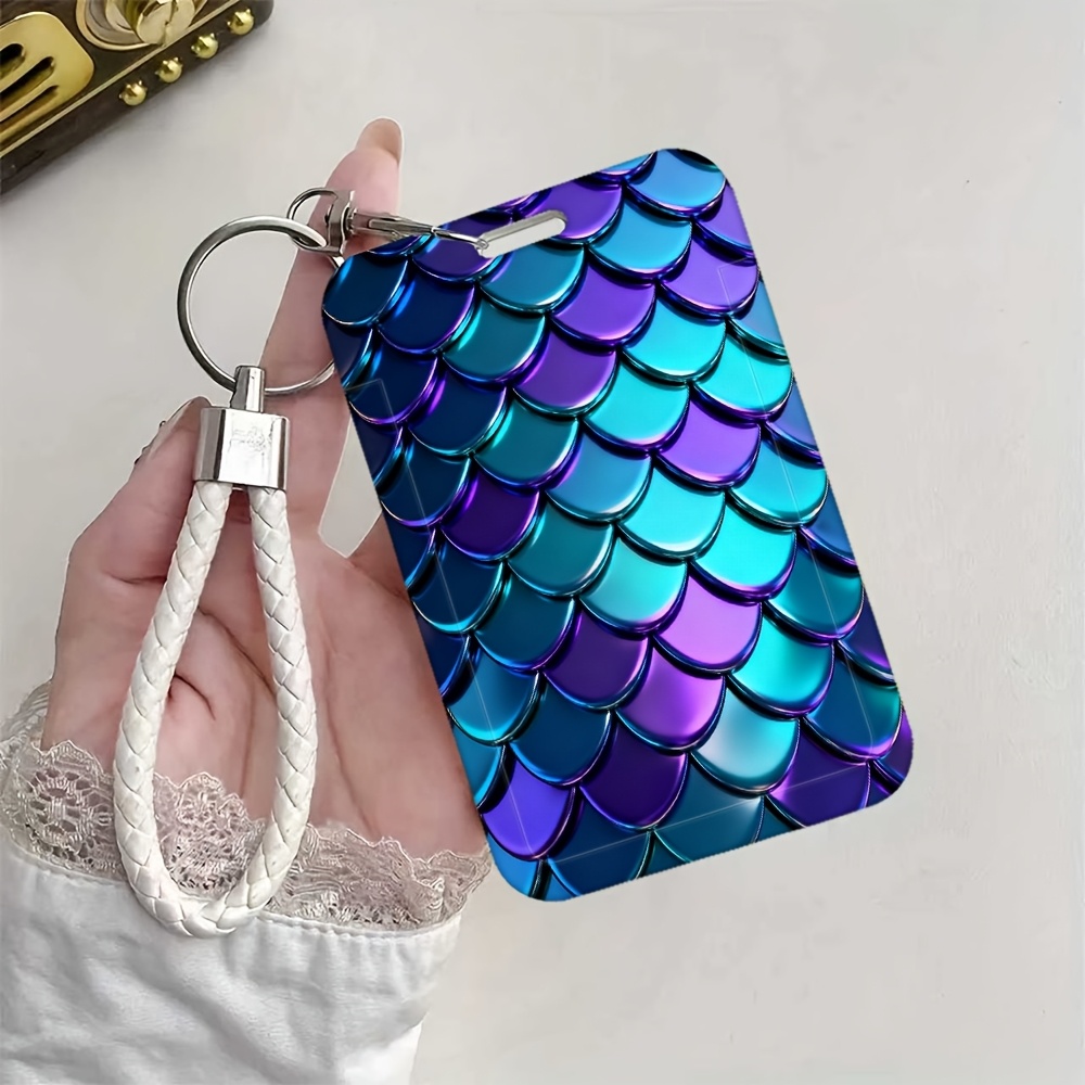 TEMU 2d 1pc Unique Mermaid Scale Card Holder With Keychain Ideal For Bank Cards, Work Ids, Student Ids, And Bus Cards, Travel