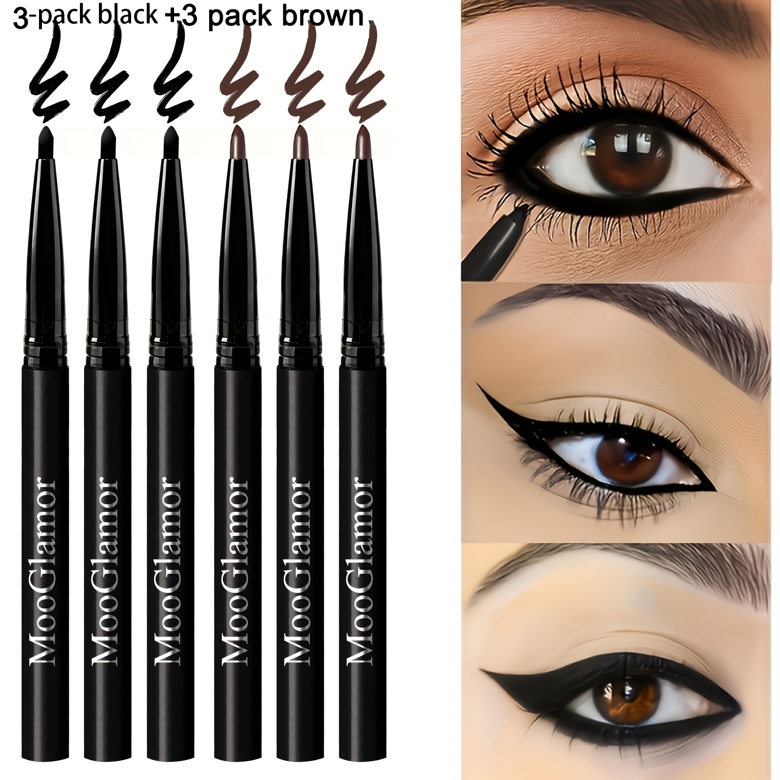 6pcs Eyeliner Gel Pen Set - , Waterproof, Sweat-proof, And . Pigmented, Long-lasting Formula, Easily Versatile And Inner Eyeliner.