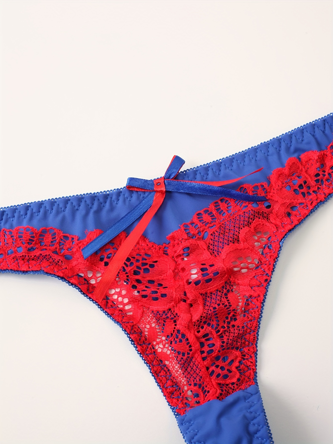 Colorblock Lace Bra & Panties, Sexy Bow Tie Push Up Bra & Thong Panties  Lingerie Set, Women's Lingerie & Underwear