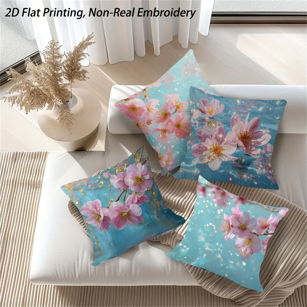 4pcs peach   floral throw pillow covers - contemporary  , non-real embroidery, machine washable, zippered, double-sided print for living room, bed, office, car, sofa decor - no inserts, polyester 100., bedroom decor | contemporary style | zippered pillowcase, decorative pillows Product details 0