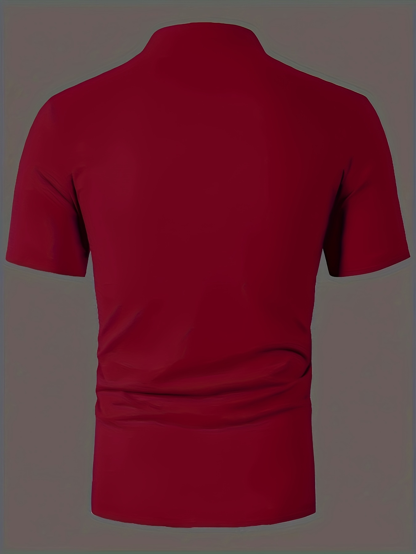 Plus-Size Men's Short-Sleeve Casual T-Shirt - Slight Elasticity, Classic Solid Color & Button Detail, Breathable Stand-Up Collar for Spring/Summer Wear, Stylish Plussize Top, PLUS SIZE