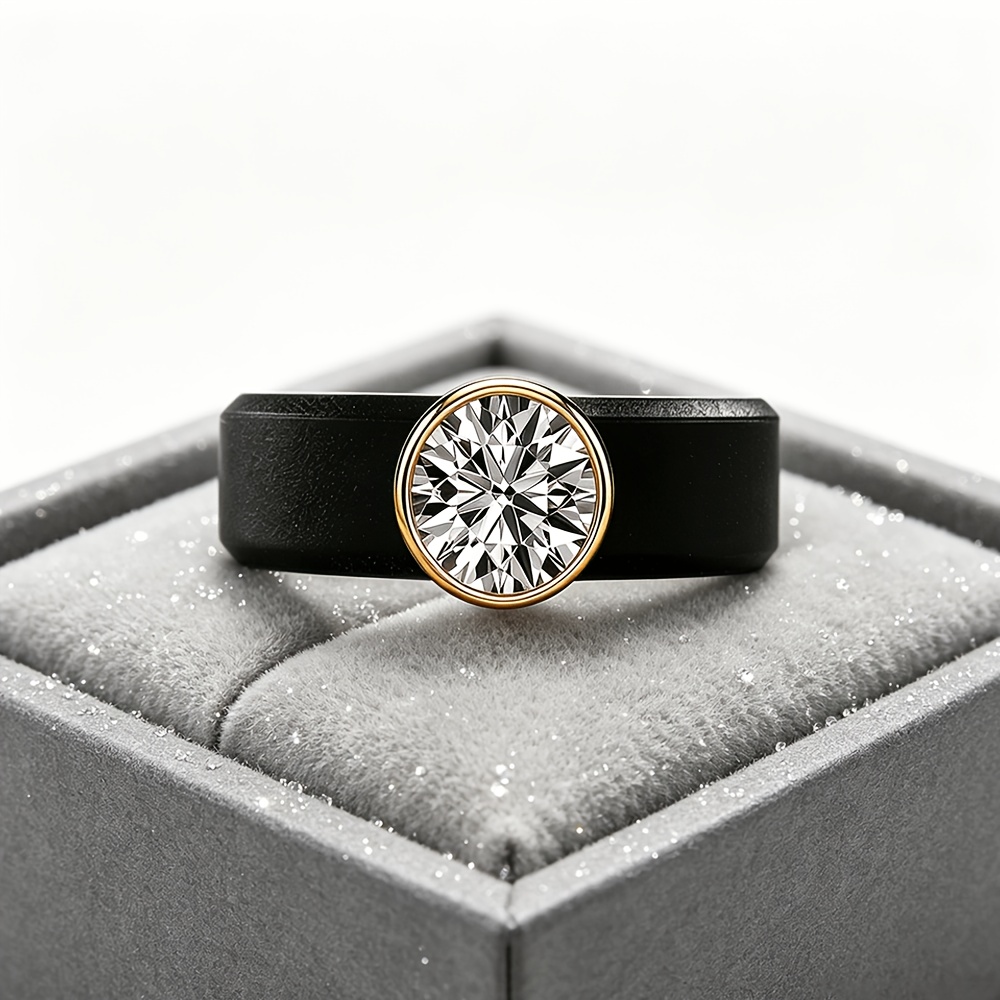 Round Zirconia Bezel-Set Silicone Ring for Men and Women