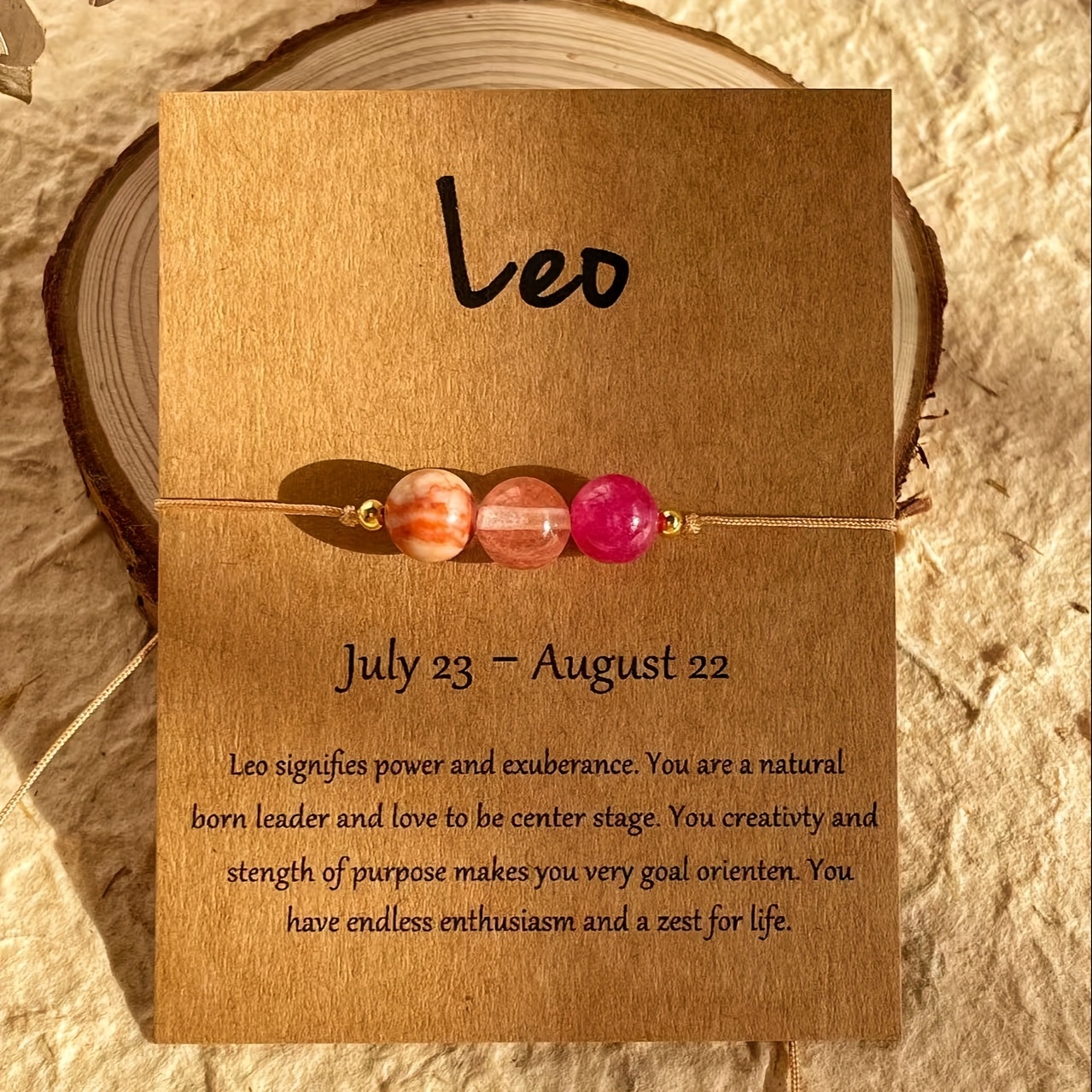 Image of Fashionable Hand-woven Birthstone 12-zodiac Adjustable Bangle Bangle Bracelet And Anklet Set With Cards, Natural -style Fashion Accessories For Women And Men, Perfect Gift For And Holidays