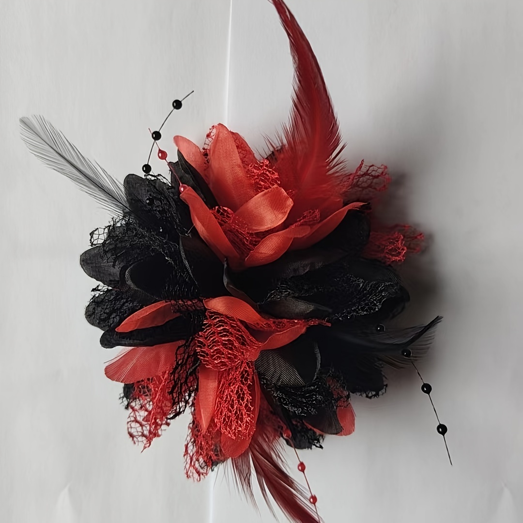 Image of Handmade New Fabric Simulated Feather Bead Hair Accessory, High-end Multi-use Women's Wrist Flower Hair Clip, Hair Tie, Brooch, Headpiece