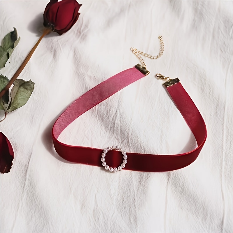 Image of 1 Gothic Luxury Easy Velvet Pearl Round Short Women's Necklace Choker Suitable For Holiday Wear