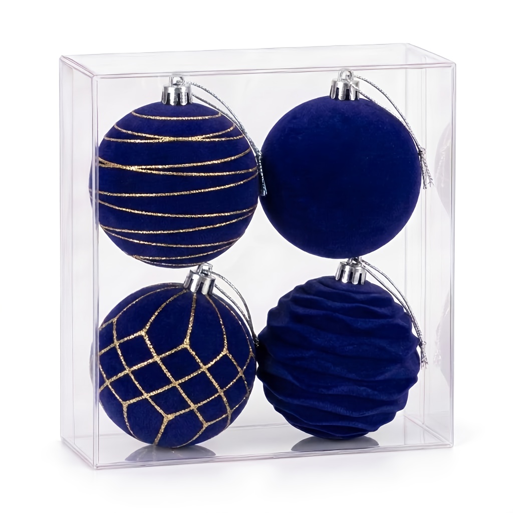 TEMU 4pcs Blue Velvet Christmas Ball Decoration Ornaments, 8cm/3.15inch Christmas Tree Hanging Ornaments Christmas Ball Set Christmas Tree Exquisite