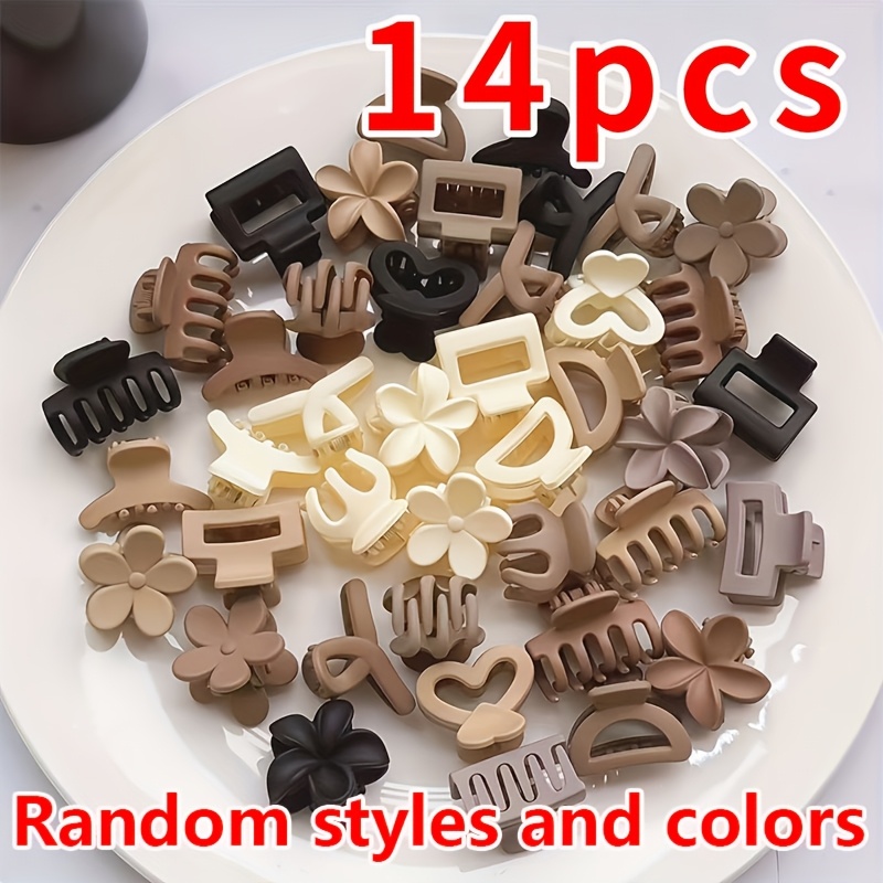 TEMU 14pcs Random Style And Random Color Mixed Small Hair Claw Clips, Easy And , Suitable For All Kinds Of Hairstyles, Various Styles, Suitable For